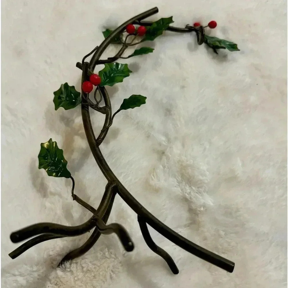 Vintage Holly & Ivy Christmas Mistletoe Candle Holder Iron Metal Decoration - Picture 13 of 13